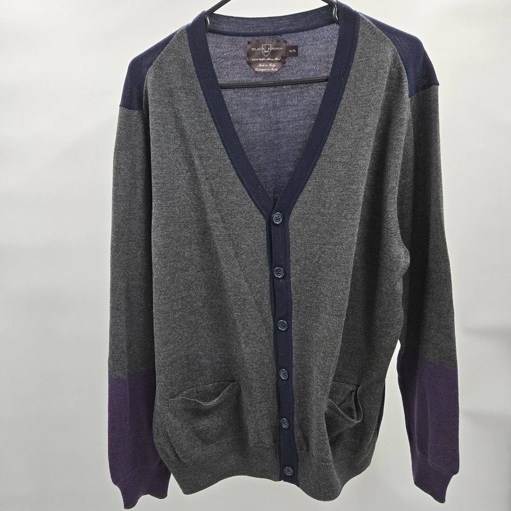 Black Brown 1826 Men's Cardigan Sweater XL Light Gray Navy Blue Button Front